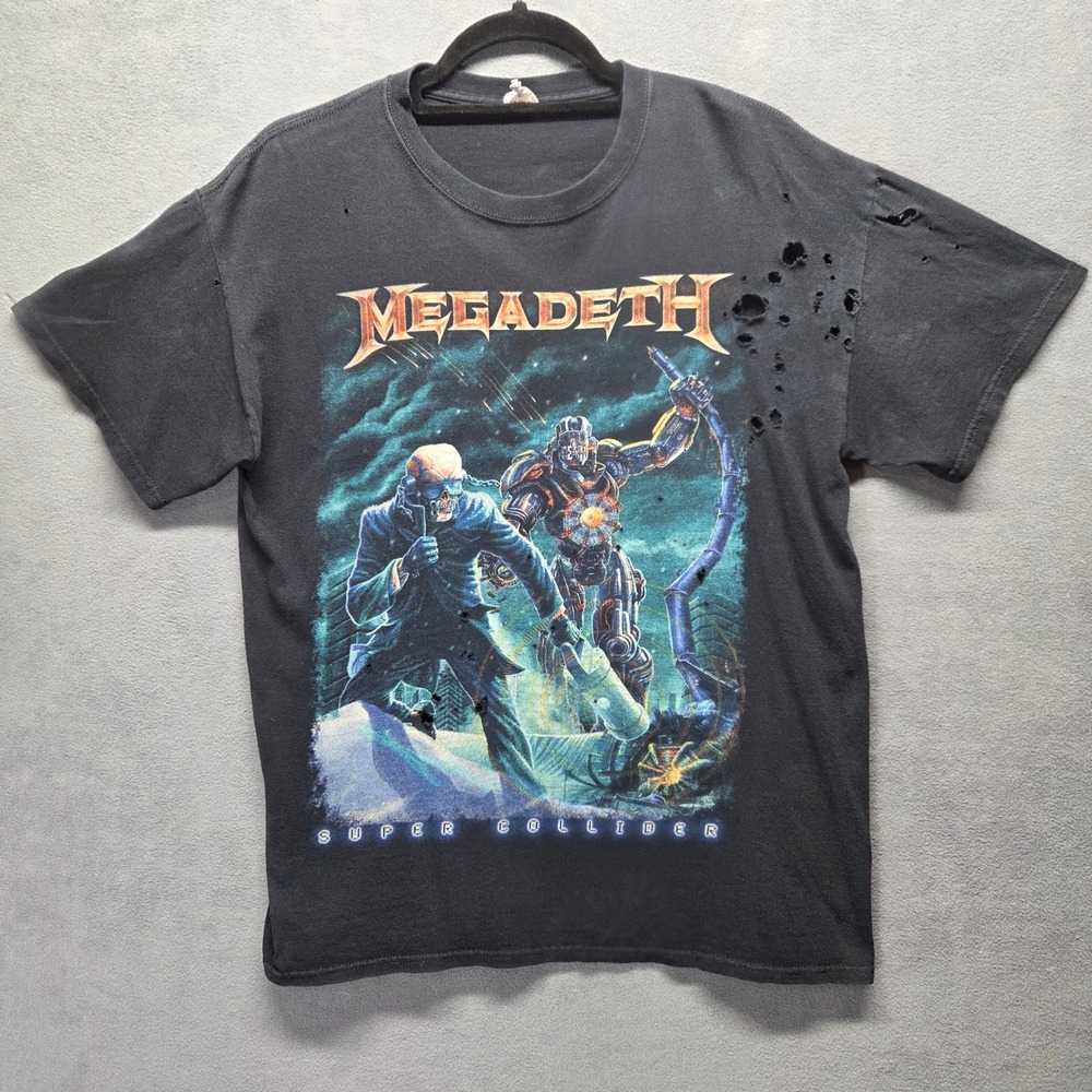 Megadeth Super Collider Tour T-Shirt Medium Black Thrash Graphic Tee Holes Fade